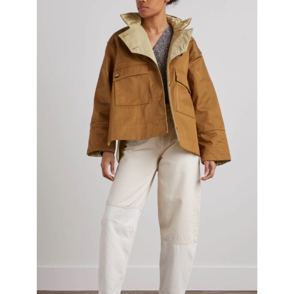 Ganni double twill women oversized utility chore cropped Jacket trench coat 38 M - Picture 2 of 16